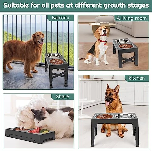 ODRIEW Elevated Dog Bowls, 5 Adjustable Heights Raised Dog Bowl Stand With 2 Stainless Steel Dog Food Bowls And 1 Slow Food Bowl, Tiltable Neck Guard For Small Medium Large Pets Dogs And Cats (Grey) 8 ODRIEW Elevated Dog Bowls, 5 Adjustable Heights Raised Dog Bowl Stand With 2 Stainless Steel Dog Food Bowls And 1 Slow Food Bowl, Tiltable Neck Guard For Small Medium Large Pets Dogs And Cats (Grey) - Image 6