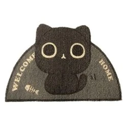 GENERIC Cat Litter Trapping Mat 23.6"x 15" For Cat Litter Box, Bathroom Mat, Bedroom Mat, Soft On Paws, Easy To Clean, Durable Cat Dog Bath Mat, Ripple Rug For Pet (Black Cat)