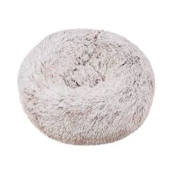 YangYan Super Soft Pet Bed Kennel Dog Round Cat Winter Warm Sleeping Bag Long Plush Puppy Cushion Mat Portable Cat Supplies 46/50/60cm (Color : White Brown, Size : 50cm)