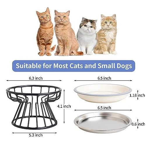 Elevated Cat Bowls,6.5" Extra Wide Raised Ceramic Cat Food Bowls With Anti-Slip Metal Stand Whisker Friendly Stainless Steel Pet Food Dishes For Indoor Cats And Small Dogs 8 Elevated Cat Bowls,6.5" Extra Wide Raised Ceramic Cat Food Bowls With Anti-Slip Metal Stand Whisker Friendly Stainless Steel Pet Food Dishes For Indoor Cats And Small Dogs - Image 6