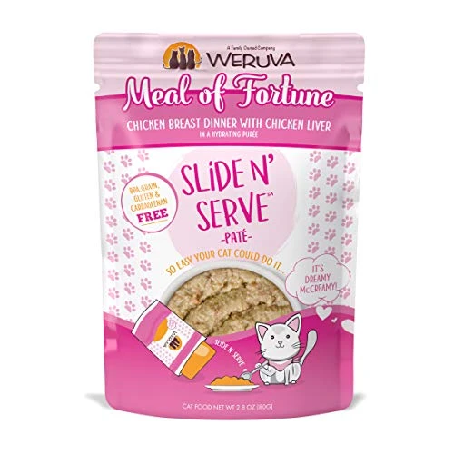 Weruva Slide N' Serve Paté Wet Cat Food, Meal Of Fortune Chicken Dinner With Chicken Liver 2.8oz Pouch (Pack Of 12), Pink 3 Weruva Slide N' Serve Paté Wet Cat Food, Meal Of Fortune Chicken Dinner With Chicken Liver 2.8oz Pouch (Pack Of 12), Pink