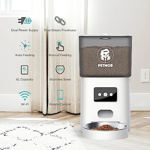 PetMob Automatic WiFi Cat Feeder Single Bowl For Cats And Dogs, App Controlled, 6L Dry Food Dispenser, Timed/Scheduled Meals, Removable Stainless Steel Bowl, Dual Power, Voice Recording (Single Bowl) 4 PetMob Automatic WiFi Cat Feeder Single Bowl For Cats And Dogs, App Controlled, 6L Dry Food Dispenser, Timed/Scheduled Meals, Removable Stainless Steel Bowl, Dual Power, Voice Recording (Single Bowl) - Image 2