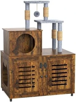 EasyCom Litter Box Enclosure, Hidden Cat Tree Tower Furniture For Indoor House, Modern Wooden All-in-one Cat Litter Cabinet With Scratching Post And Condo, White 18 EasyCom Litter Box Enclosure, Hidden Cat Tree Tower Furniture For Indoor House, Modern Wooden All-in-one Cat Litter Cabinet With Scratching Post And Condo, White -Pet Products Shop 51Sym5q8ygL. AC