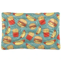 Food Hamburger Fries Hotdog Dog Bed Cat Bed Soft Comfortable Pet Bed Non-Slip Calming Kennel Pad For Small Medium Large Dogs Cats 2116481