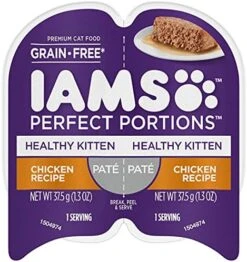 IAMS PERFECT PORTIONS Healthy Kitten Grain Free* Wet Cat Food Paté, Chicken Recipe,2.6 Oz (Pack Of 24). Easy Peel Twin-Pack Trays -Pet Products Shop 51Tb5JjvpS. AC