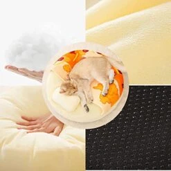 GENERIC Semi-Enclosed Cat Bed - Lovely Round Food Print Kennel Cat Bed Mat Cushion Bed House Kitten Cute Cat Soft Cave Bed For Dog Cat Pet Supply Home Décor -Pet Products Shop 51UQux5aPsL