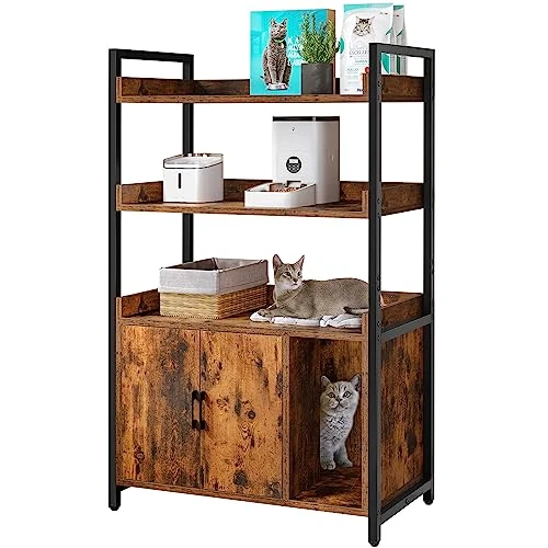 YITAHOME Large Hidden Cat Litter Box Furniture With 3 Shelves And Doors, Wood Litter Box Enclosure, Cat Washroom Storage, Brown 3 YITAHOME Large Hidden Cat Litter Box Furniture With 3 Shelves And Doors, Wood Litter Box Enclosure, Cat Washroom Storage, Brown