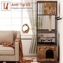 AWQM Large Cat Litter Box Enclosure,3 Level Cat Tree Tower With Elevated Cat Feeding Bowl,Scratching Posts,Hidden Cat Washroom,Kitty Condo,All-in-One Wood Pet Cat House/Cabinet Funiture,Rustic Brown 12 AWQM Large Cat Litter Box Enclosure,3 Level Cat Tree Tower With Elevated Cat Feeding Bowl,Scratching Posts,Hidden Cat Washroom,Kitty Condo,All-in-One Wood Pet Cat House/Cabinet Funiture,Rustic Brown -Pet Products Shop 51VshJxfQrL
