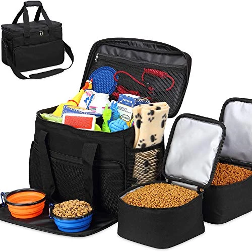 Kundu Cat & Dog Travel Bag - Includes 2 Food Carriers, 2 Bowls & Place Mat - Airline Approved - Black,6 Piece Set,KDU-011 3 Kundu Cat & Dog Travel Bag - Includes 2 Food Carriers, 2 Bowls & Place Mat - Airline Approved - Black,6 Piece Set,KDU-011