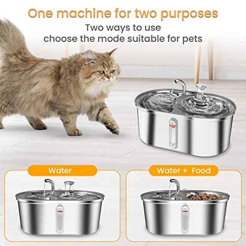 KPWACD Cat Water Fountain, 3.0L/102oz Stainless Steel Pet Water Fountains Dog Dispenser, 2-in-1 Ultra-Silent Cat Drinking And Food Fountains Suitable For Small, Medium And Large Pets 3 KPWACD Cat Water Fountain, 3.0L/102oz Stainless Steel Pet Water Fountains Dog Dispenser, 2-in-1 Ultra-Silent Cat Drinking And Food Fountains Suitable For Small, Medium And Large Pets