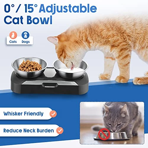 2 Pack Elevated Tilted Cat Bowls Stainless Steel Raised Cat Food And Water Bowl Set 0 And 15° Tilted Pet Cat Feeder Anti Vomit Cat Dishes With Stand For Indoor Cats Kitten Puppy Dogs 5 2 Pack Elevated Tilted Cat Bowls Stainless Steel Raised Cat Food And Water Bowl Set 0 And 15° Tilted Pet Cat Feeder Anti Vomit Cat Dishes With Stand For Indoor Cats Kitten Puppy Dogs - Image 3