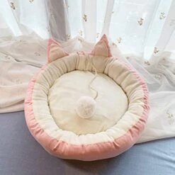 JENPECH Cute Cat Bed - Cat Ear Design - Non-Slip Bottom Comfortable Fabric Pet Sleeping Cushion For Cat - Comfortable Cat Bed For Indoor Cats -Pet Products Shop 51bQlVCZ3kL