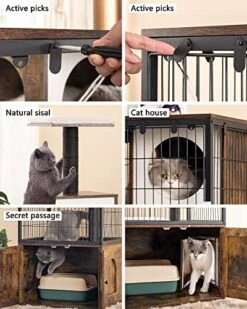 Fourfurpets Cat Litter Box Enclosure, Cat Trees, Wire Cat Cages, All-in-one, Removable And Washable Cushion, Hammock, Natural Sisal Posts, Anti-tip, Height-Adjustable, Rustic Brown -Pet Products Shop 51cwlevMcFL