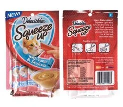 Delectables Squeeze Up Hartz Cat Treats Bundle Of 4 Flavor Pouches, 2.0 Oz Each (Tuna & Shrimp)