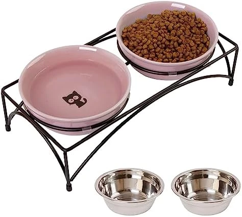 FOREYY Elevated Cat Bowls With 2 Ceramic Bowls And 2 Stainless Steel Bowls,Raised Cat Food Water Bowl With Iron Stand,Porcelain Pet Dishes For Cats And Small Dogs,16 Ounces,Dishwasher Safe(Blue) 10 FOREYY Elevated Cat Bowls With 2 Ceramic Bowls And 2 Stainless Steel Bowls,Raised Cat Food Water Bowl With Iron Stand,Porcelain Pet Dishes For Cats And Small Dogs,16 Ounces,Dishwasher Safe(Blue) - Image 8