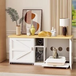 WJFORLION Cat Litter Box Enclosure, Cat Box Furniture Hidden - Hidden Cat Litter Box Furniture For 2 Cats, Large Wood Cat Litter Box Furniture For Living Room, White 17 WJFORLION Cat Litter Box Enclosure, Cat Box Furniture Hidden - Hidden Cat Litter Box Furniture For 2 Cats, Large Wood Cat Litter Box Furniture For Living Room, White -Pet Products Shop 51e7KWPH8oL. AC