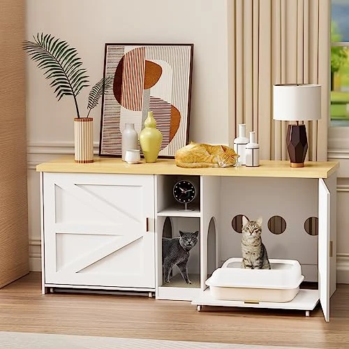WJFORLION Cat Litter Box Enclosure, Cat Box Furniture Hidden - Hidden Cat Litter Box Furniture For 2 Cats, Large Wood Cat Litter Box Furniture For Living Room, White 3 WJFORLION Cat Litter Box Enclosure, Cat Box Furniture Hidden - Hidden Cat Litter Box Furniture For 2 Cats, Large Wood Cat Litter Box Furniture For Living Room, White