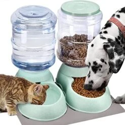 2 Pack Automatic Cat Feeder And Water Dispenser In Set With Pet Food Mat For Small Medium Dog Pets Puppy Kitten Big Capacity 1 Gallon X 2 (2 Pack Cream) -Pet Products Shop 51esE ivswL. AC