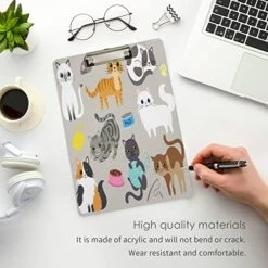Cute Kitty Cat With Cat Breeds Toys And Food Plastic Clipboard Lovely Cat Kitchen Clipboards Low Profile Clip Boards For Students Office Man Woman Kids Standard A4 Letter Size 12.5x9 Inch Silver -Pet Products Shop 51fCrtbA6DL