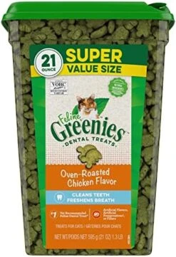 FELINE GREENIES Natural Dental Care Cat Treats Oven Roasted Chicken Flavor, 21 Oz. Tub -Pet Products Shop 51fFjcuuGEL. AC