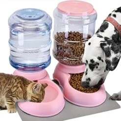 2 Pack Automatic Cat Feeder And Water Dispenser In Set With Pet Food Mat For Small Medium Dog Pets Puppy Kitten Big Capacity 1 Gallon X 2 (2 Pack Cream) -Pet Products Shop 51gCqoc0coL. AC
