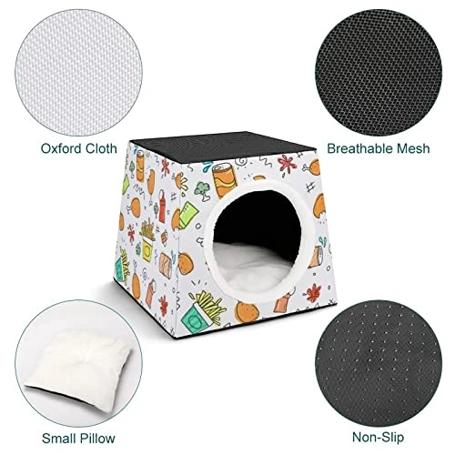 Printed Cat Cube Kitty House Indoor Cats Bed Cat Sofa Small Dogs Shelter Warm And Cozy Fried Chicken Foods 5 Printed Cat Cube Kitty House Indoor Cats Bed Cat Sofa Small Dogs Shelter Warm And Cozy Fried Chicken Foods - Image 3
