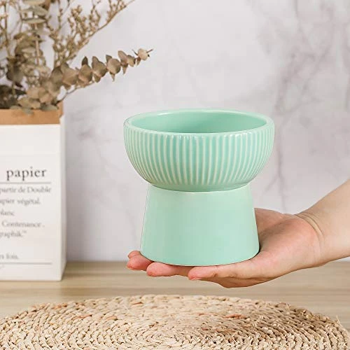 Green Ceramic Raised Cat Bowls, Elevated Food Or Water Bowls, Stress Free, Backflow Prevention, Dishwasher And Microwave Safe, Lead & Cadmium Free 4 Green Ceramic Raised Cat Bowls, Elevated Food Or Water Bowls, Stress Free, Backflow Prevention, Dishwasher And Microwave Safe, Lead & Cadmium Free - Image 2