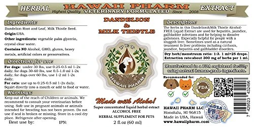 HawaiiPharm Dandelion/Milk Thistle, Veterinary Natural Alcohol-Free Liquid Extract, Pet Herbal Supplement 2x2 Oz 4 HawaiiPharm Dandelion/Milk Thistle, Veterinary Natural Alcohol-Free Liquid Extract, Pet Herbal Supplement 2x2 Oz - Image 2
