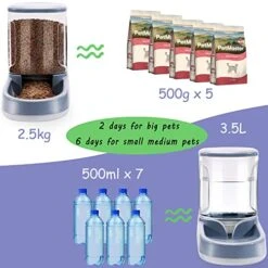 Lucky-M Pets Automatic Feeder And Waterer Set,Dogs Cats Food Feeder 3.8L,2 In 1 Water Dispensers For Small Medium Big Pets (B-Gray) -Pet Products Shop 51jJ0kVSKvL