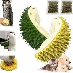 DENGWANG Durian Multifunctional Toys, Durian Cat Scratcher, Durian Shell Cat, Cat Durian Shell, Massaging And Removing Floating Hair Cat Dog Mint Toys (2PCS Yellow+Green)