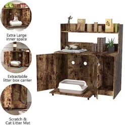 WJFORLION Litter Box Enclosure With Shelf And Doors, Litter Box Enclosures Furniture, Large Wood Cat Litter Box Furniture Hidden For Living Room, Bedroom, Rustic Brown -Pet Products Shop 51kDvqGZ2yL