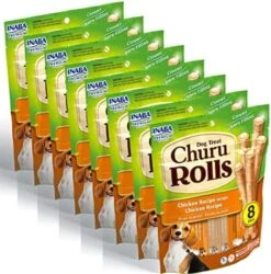 INABA Churu Rolls For Dogs, Grain-Free, Soft/Chewy Baked Chicken Wrapped Churu Filled Dog Treats, 0.42 Ounces Each Stick| 64 Stick Treats Total (8 Sticks Per Pack), Chicken With Salmon Recipe -Pet Products Shop 51lQMB5jHmL. AC