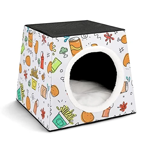 Printed Cat Cube Kitty House Indoor Cats Bed Cat Sofa Small Dogs Shelter Warm And Cozy Fried Chicken Foods 3 Printed Cat Cube Kitty House Indoor Cats Bed Cat Sofa Small Dogs Shelter Warm And Cozy Fried Chicken Foods
