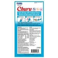 INABA Churu Cat Treats, Grain-Free, Lickable, Squeezable Creamy Purée Cat Treat/Topper With Vitamin E & Taurine, 0.5 Ounces Each Tube, 24 Tubes (4 Per Pack),Tuna Recipe With Seafood Flavors