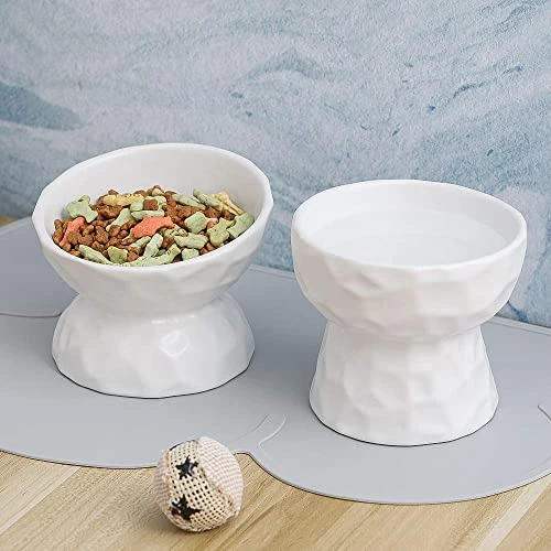 White Ceramic Cat Food And Water Bowl Set ,Cat Food Dish With Stand,Elevated Cat Bowls ,Raised Cat Food Bowls Anti Vomiting,Pet Bowl With Anti Slip Mat,Stress Free For Cats And Small Dogs 4 White Ceramic Cat Food And Water Bowl Set ,Cat Food Dish With Stand,Elevated Cat Bowls ,Raised Cat Food Bowls Anti Vomiting,Pet Bowl With Anti Slip Mat,Stress Free For Cats And Small Dogs - Image 2