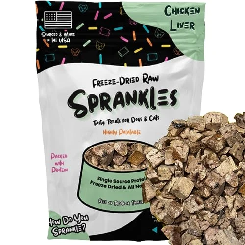 SPRANKLES Freeze Dried Chicken Liver Treats For Cats & Dogs - Single Ingredient All Natural Grain-Free, High Protein, Made In USA - Perfect For Training, Topper Or Snack (Chicken Liver, 6 Ounce) 3 SPRANKLES Freeze Dried Chicken Liver Treats For Cats & Dogs - Single Ingredient All Natural Grain-Free, High Protein, Made In USA - Perfect For Training, Topper Or Snack (Chicken Liver, 6 Ounce)