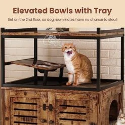 AWQM Large Cat Litter Box Enclosure,3 Level Cat Tree Tower With Elevated Cat Feeding Bowl,Scratching Posts,Hidden Cat Washroom,Kitty Condo,All-in-One Wood Pet Cat House/Cabinet Funiture,Rustic Brown 9 AWQM Large Cat Litter Box Enclosure,3 Level Cat Tree Tower With Elevated Cat Feeding Bowl,Scratching Posts,Hidden Cat Washroom,Kitty Condo,All-in-One Wood Pet Cat House/Cabinet Funiture,Rustic Brown -Pet Products Shop 51oZgBLyhxL