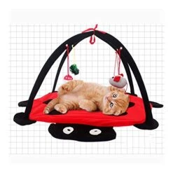 YangYan Foldable Kitten Tents Funny Pet Cat Tent Toys Pets Play Bed Toys Cat Play Mat Blanket House With Hanging Toy Cute Beetle Shape (Color : Red)