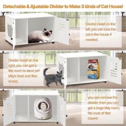EasyCom Litter Box Enclosure, Hidden Cat Tree Tower Furniture For Indoor House, Modern Wooden All-in-one Cat Litter Cabinet With Scratching Post And Condo, White 14 EasyCom Litter Box Enclosure, Hidden Cat Tree Tower Furniture For Indoor House, Modern Wooden All-in-one Cat Litter Cabinet With Scratching Post And Condo, White -Pet Products Shop 51s0gxl4sIL