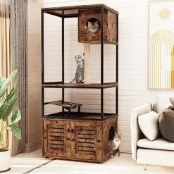 Cat Litter Box Enclosure With Shelves And Door, Hidden Cat Washroom Cabinet Furniture With Scratching Posts,Platform,Elevated Cat Feeding Bowl,All-in-One Wood Pet Crate Indoor Cat House Fumiture,Brown -Pet Products Shop 51s92uaK7L. AC