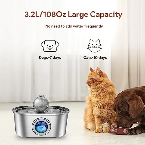 Nestsplus Cat Water Fountain,3.2L/108oz Stainless Steel Automatic Pet Water Fountain,Quiet Pump Dog Water Dispenser With LED Light,Dishwasher Safe,Water Level Window,3 Replacement Filters,for Cat/Dog 7 Nestsplus Cat Water Fountain,3.2L/108oz Stainless Steel Automatic Pet Water Fountain,Quiet Pump Dog Water Dispenser With LED Light,Dishwasher Safe,Water Level Window,3 Replacement Filters,for Cat/Dog - Image 5