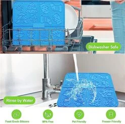 Femont X Large Licking Mat For Dog Slow Feeder Mat With 165 Strong Suction Cups For Peanut Butter,BPA Free Lick Pad For Pet Relieving Anxiety,Boredom,Grooming,Training(Blue,1 Spatula,1 Brush) -Pet Products Shop 51tlZPPCsaL