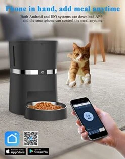 WellToBe Automatic Cat Feeder WiFi Enabled 2.4G Smart Pet Feeder For Cats And Dogs Food Dispenser With Desiccant Bag, Portion Control, Distribution Alarms, Voice Recorder And Low Food Sensor Black -Pet Products Shop 51ug75n250L