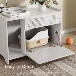 SunsGrove Cat Litter Box Enclose, Hidden Litter Boxes For Indoor Cats, Kitten Litter Furniture With Flip-Down Opening, Wooden Cat Box, Fits Most Litter Box, Multi-Functional Cabinet, White -Pet Products Shop 51ul7g1FiAL