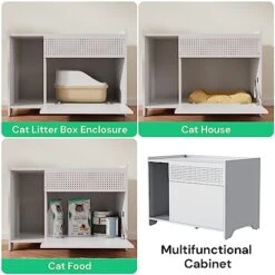SunsGrove Cat Litter Box Enclose, Hidden Litter Boxes For Indoor Cats, Kitten Litter Furniture With Flip-Down Opening, Wooden Cat Box, Fits Most Litter Box, Multi-Functional Cabinet, White -Pet Products Shop 51umpRbJGrL