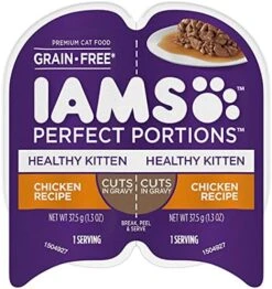 IAMS PERFECT PORTIONS Healthy Kitten Grain Free* Wet Cat Food Paté, Chicken Recipe,2.6 Oz (Pack Of 24). Easy Peel Twin-Pack Trays -Pet Products Shop 51vAmG3N2oS. AC