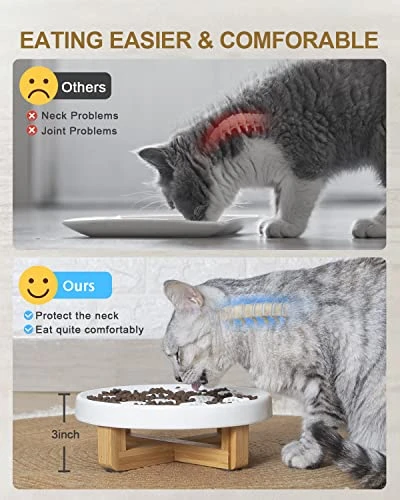 Raised Cat Dog Slow Feeder Bowl With Stand, Cat Bowls For Slow Eating, Ceramic Elevated Slow Feed Cat Bowls, Pet Bowl For Cat And Dog, Cat Puzzle Feeder For Healthy Eating Diet, 3'' High, 8.5'' Wide 7 Raised Cat Dog Slow Feeder Bowl With Stand, Cat Bowls For Slow Eating, Ceramic Elevated Slow Feed Cat Bowls, Pet Bowl For Cat And Dog, Cat Puzzle Feeder For Healthy Eating Diet, 3'' High, 8.5'' Wide - Image 5