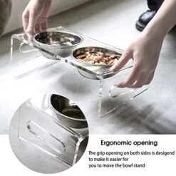 Tilted Raised Cat Bowls, Elevated 15° Orthopedic Bowls For Puppy Or Small Dog, 4 Stainless Steel Pet Feeding Food Dishes Set, Durable Acrylic Stand, Easy To Clean, Also Perfect For Travel (Clear) -Pet Products Shop 51vyhz80HYL