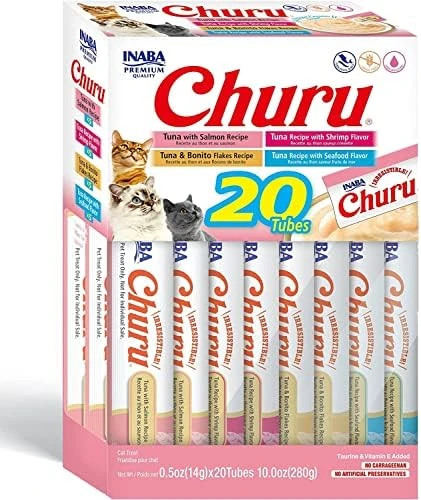 INABA Churu Cat Treats, Grain-Free, Lickable, Squeezable Creamy Purée Cat Treat/Topper With Vitamin E & Taurine, 0.5 Ounces Each Tube, 20 Tubes, Seafood Variety Box 7 INABA Churu Cat Treats, Grain-Free, Lickable, Squeezable Creamy Purée Cat Treat/Topper With Vitamin E & Taurine, 0.5 Ounces Each Tube, 20 Tubes, Seafood Variety Box - Image 5