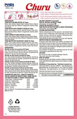 INABA Churu Cat Treats, Grain-Free, Lickable, Squeezable Creamy Purée Cat Treat/Topper With Vitamin E & Taurine, 0.5 Ounces Each Tube, 20 Tubes, Seafood Variety Box